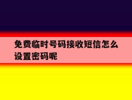 免费临时号码接收短信怎么设置密码呢