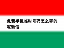 免费手机临时号码怎么弄的呢微信
