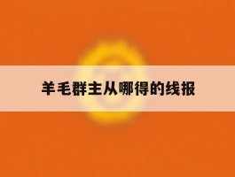 羊毛群主从哪得的线报