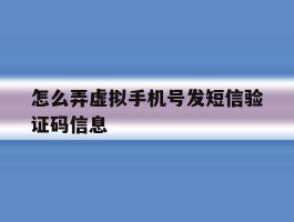怎么弄虚拟手机号发短信验证码信息