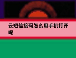 云短信接码怎么用手机打开呢