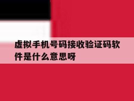 虚拟手机号码接收验证码软件是什么意思呀的简单介绍